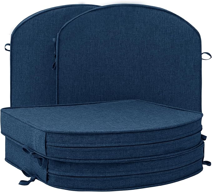 Outdoor Chair Cushions, D Shaped, Set of 4, 19 x 19 Inch, Navy Blue | Fade-Resistant, Water-Resistant, Patio Furniture Seat Chair Pads Replacement, Non-Slip Bottom with Ties, Removable Cover by Unknown