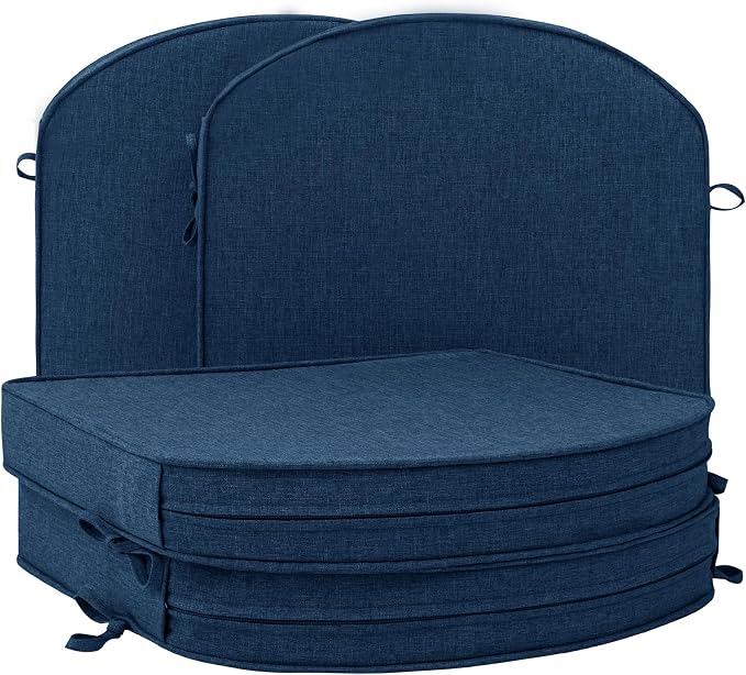 Outdoor Chair Cushions, D Shaped, Set of 4, 18.5 x 16, Navy Blue | Fade-Resistant, Water-Resistant, Patio Furniture Seat Chair Pads Replacement, Non-Slip Bottom with Ties, Removable Cover by Unknown
