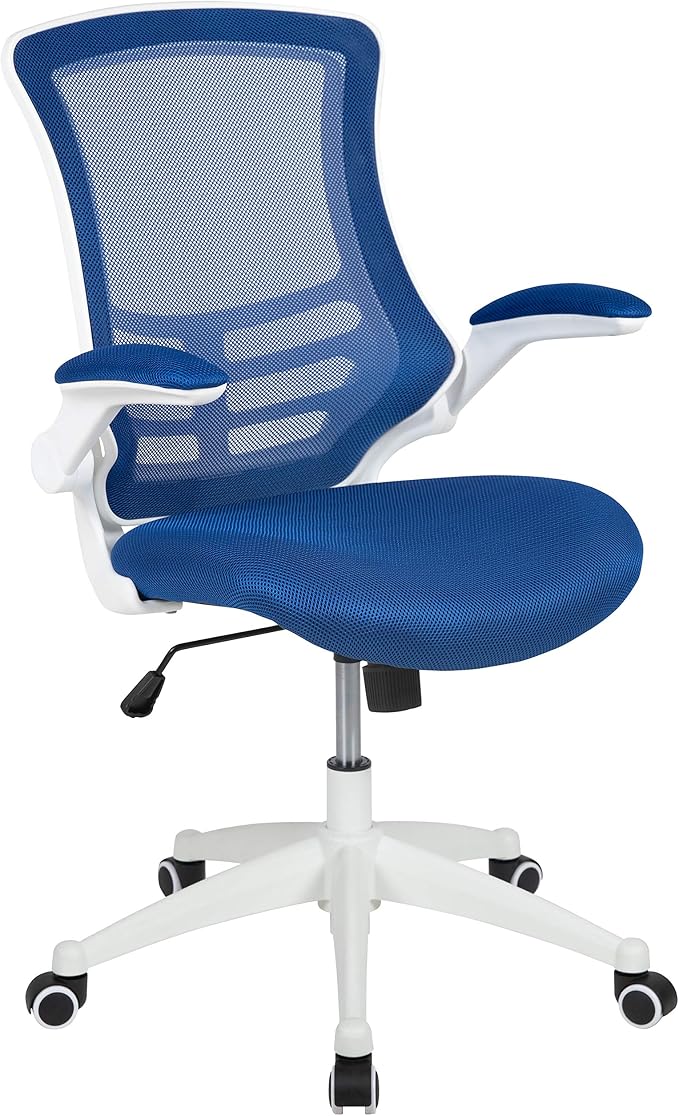 Flash Furniture Kelista Office Chair, Ergonomic, Mid-Back, White Frame, Blue Mesh with Swivel | White Frame, Mid-Back, Flip-Up Arms, Mesh Back by FlashFurniture