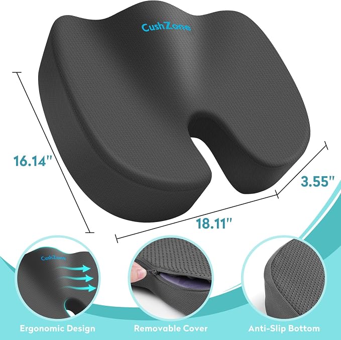 Gel Seat Cushion, Enhanced Memory Foam Cushion for Tailbone Pain, Gray | Cooling Gel for Office Chair, U-shaped Design Chair Cushion for Gaming, Car, Wheelchair, Non-Slip Base, Washable Cover - Image 3