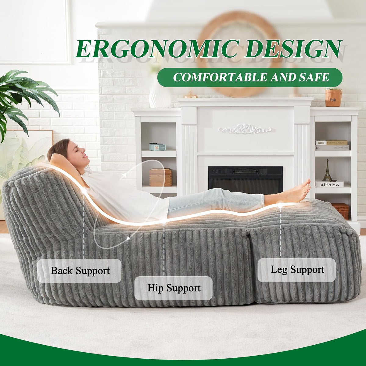 Hobestluk Large Bean Bag Chairs for Adults Giant BeanBag Couch Lounger - Image 4