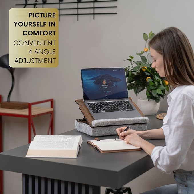 Vigo Wood Lap Desk for Laptop - Laptop Tray with Cushion, Portable Lap Desk for Lap, Adjustable Lapdesk, Couch Lap top Table for Work, Ergonomic Lap top Stand for Bed - Image 5