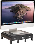 Mind Reader Monitor Stand, Laptop Riser, Desktop Organizer, Storage Drawer, Office, Plastic, 13.5"L x 13"W x 4"H, Black by MindReader