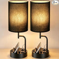 Dreamholder 2 Pack Table Lamp, Bedside Lamp with 3 USB Charging Ports & AC Outlet, USB Desk Lamp with 2 Phone Holders, Linen Fabric Shade Nightstand Lamps for Bedroom Living Room Office, Black Shade by Dreamholder