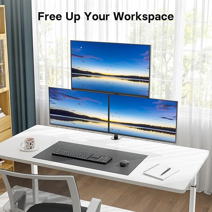 BONTEC Triple Monitor Desk Mount, Supports 13-32 Inch, VESA 75x75/100x100mm | Full Motion Adjustability, Up to 22lbs per Arm, C Clamp and Grommet Mounting Options, Cable Management - Image 6
