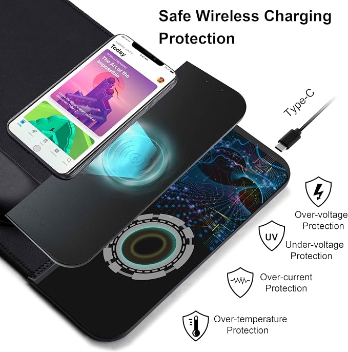 15W Wireless Charging Mouse Pad with Wrist Support, Fast Qi Wireless Charger Mouse Mat for iPhone 17/16/15/14/13/12/12 Pro/11/11Pro/XR/Xs/X, Samsung Galaxy S10/S9/S8 Plus Note 9/8 Multiple Devices - Image 6