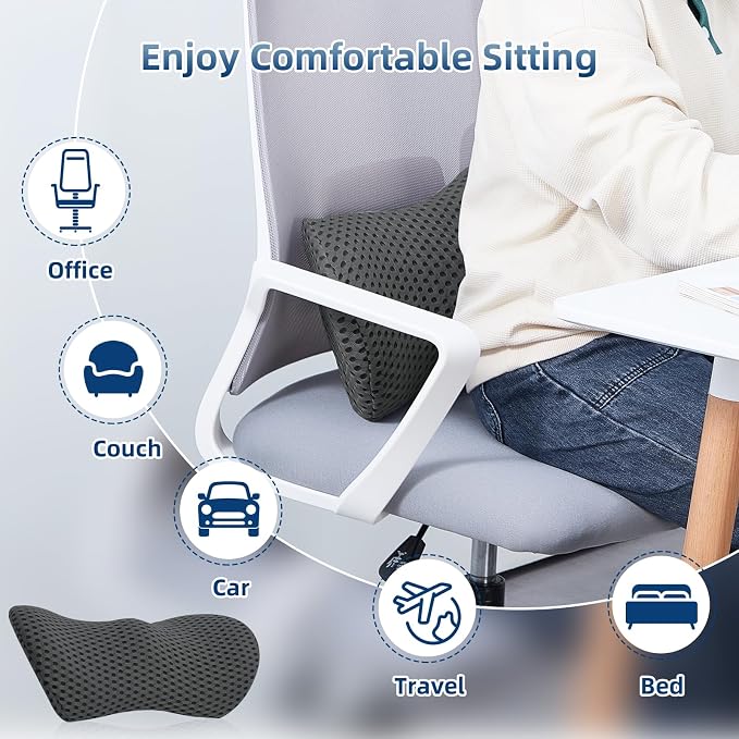 Lumbar Pillow, Memory Foam Lumbar Support Pillow for Office Chair and Car Seat, Ergonomic Streamline Back Pillow for Lower Back Pain Relief, Back Support Pillow for Sitting, Driving, Traveling - Image 6