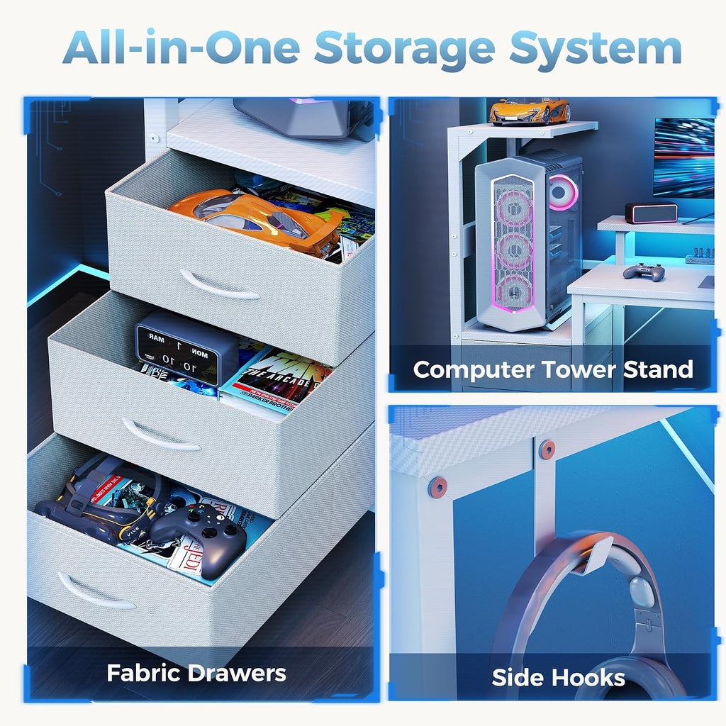 DUMOS 59” Reversible Gaming Computer Desk with Drawers and Power Outlet - Image 7