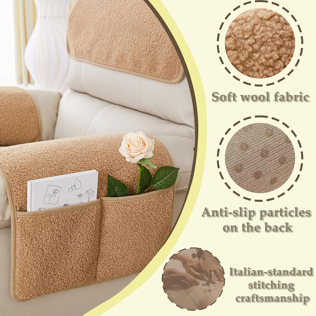 Armrest Covers for Recliner set of 3 Couch Arm Covers with Pockets for Sofa - Image 4