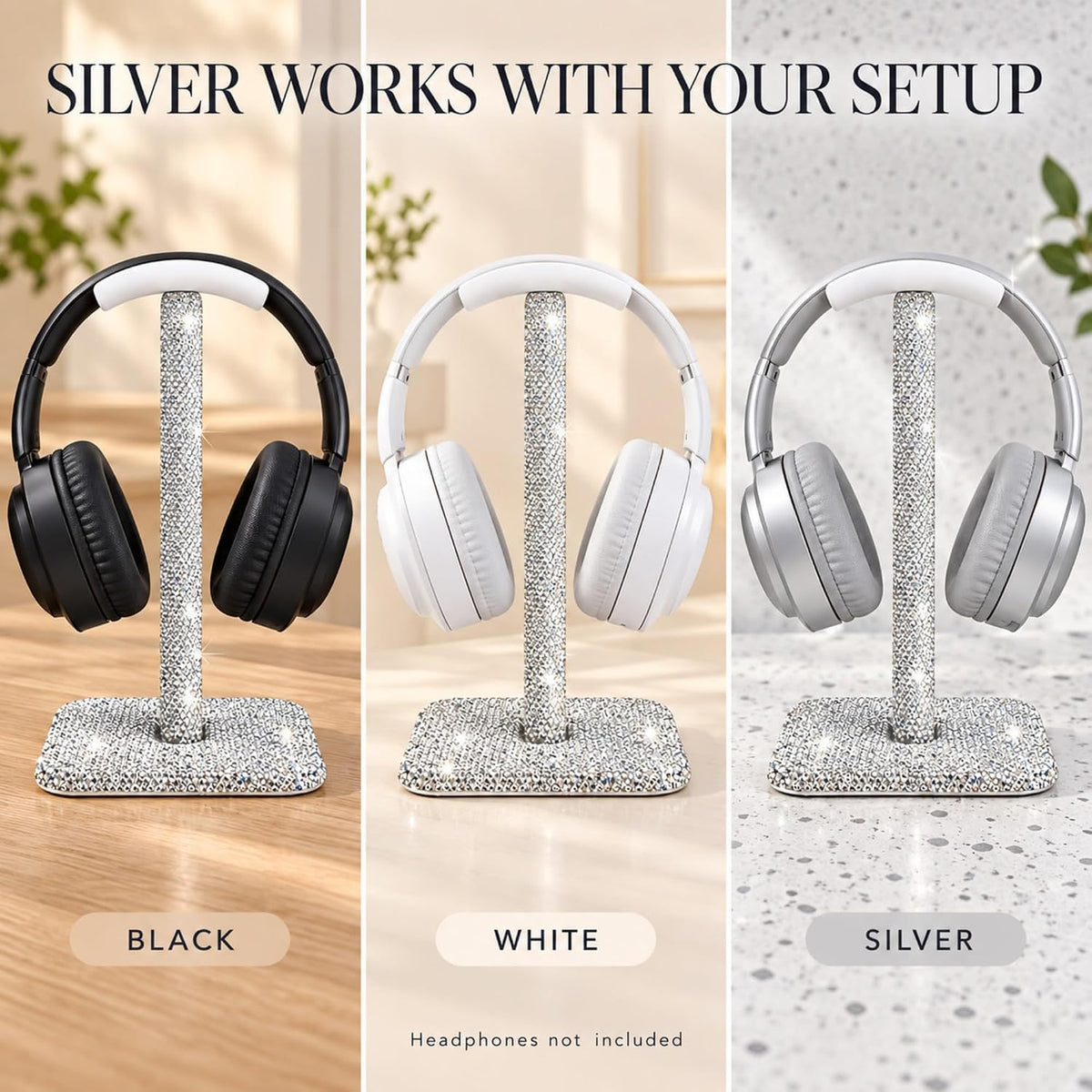 Headphone Stand for Desk, Silver Rhinestone Crystal Headset Holder - Image 4
