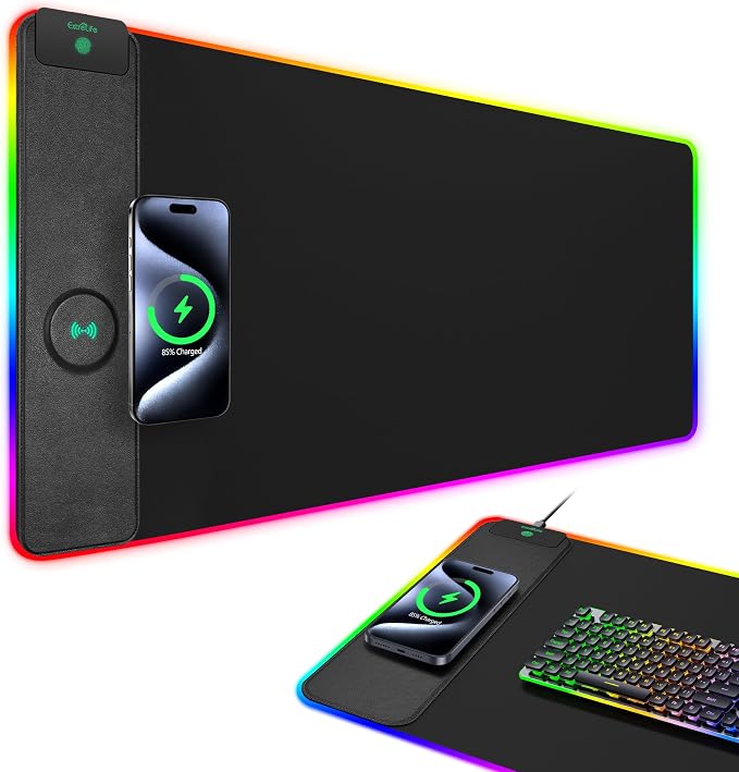 RGB Gaming Mouse Pad with 15W Magnetic Wireless Charging, 31.5"x15.7" | Large Desk Mat, 15 Lighting Mode, Ultra-Smooth Surface, Non-Slip Mousepad, Waterproof Computer Keyboard Pad for Gamer, Black by ExtreLife