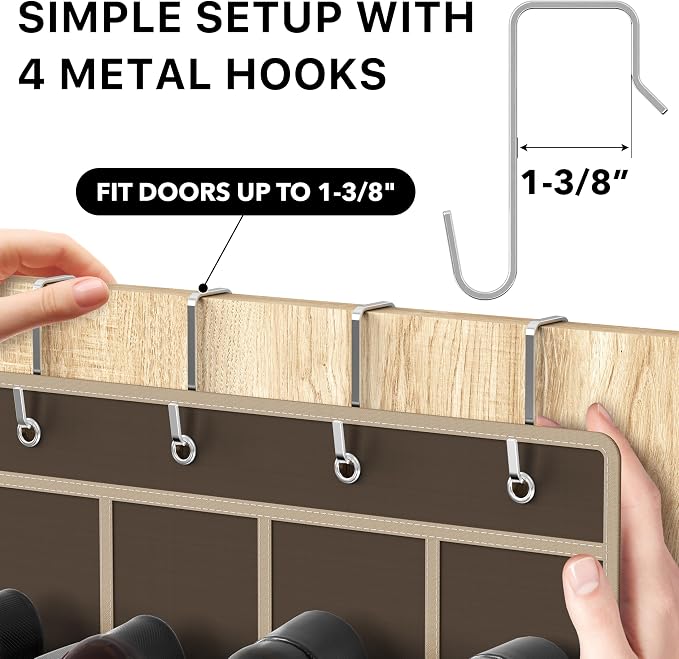 Simple Houseware 24 Pockets Clear Over the Door Shoe Organizer, Brown | 64" x 19", 4 Durable Metal Hooks, 4.3" x 9.5" Pocket Size, Multipurpose - Image 4
