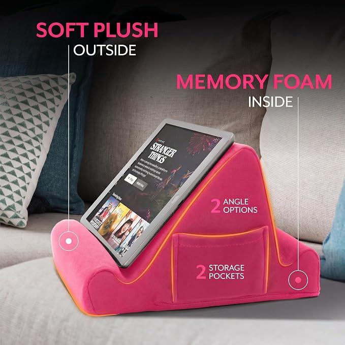 Brookstone Tablet Lap Cushion - Tablet/Phone/Ebook Holder for Bed, Flights, and Travel, Memory Foam Lap Desk for Reading and Hands Free Viewing, Compatible iPad and Kindle Accessories, Pink - Image 5