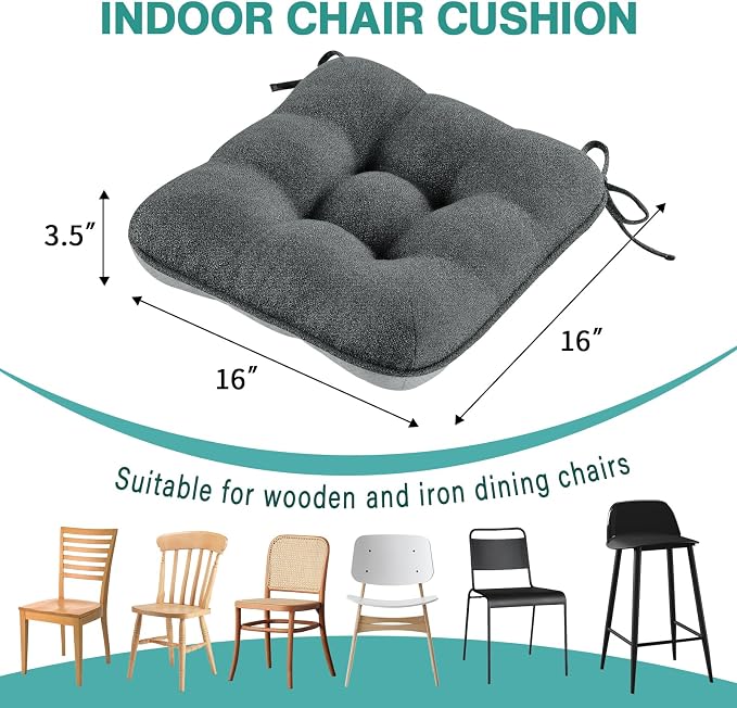 BETU Chair Cushions for Dining Chairs Set of 4,3.5" Thick Kitchen Table Chair Pads with Ties,Non Slip Backing and Covers, Seat Cushion for Dining Room,Bar,Patio Chairs,15.5"X15.5"X3.5",Dark Grey - Image 9