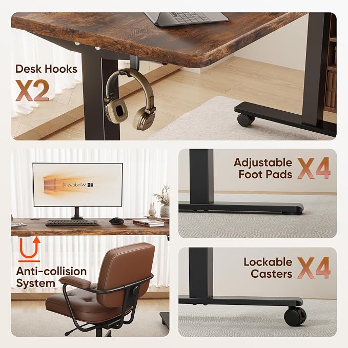 Monomi Electric Standing Desk 55"x24"Height Adjustable Sit Stand Up Desk | Ergonomic Home Office Computer Workstation with 178LBS Load Capacity & Quiet Motor, Two-Piece Desktop, Rustic Brown - Image 11