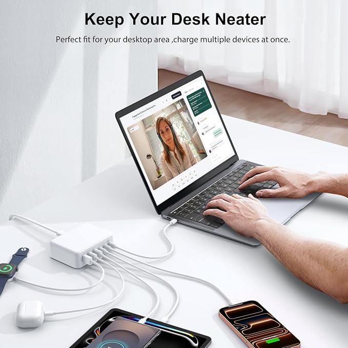 USB C Fast Charger Block, 150W Max 6-Port USB Charging Station Hub Cube | PD65W USB Power Strip for iPad,iPhone 16/15/14,Steam Deck,MacBook Pro/Air, 3 USB-C & 3 USB-A Desktop Charger for Home Office - Image 4