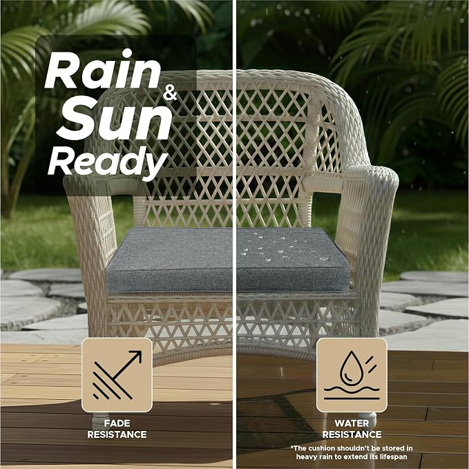 Outdoor Chair Cushions, Set of 4, 22 x 22 Inch, Dark Grey | Water Resistant, Fade Resistant, Patio Furniture Square Seat Replacement, Removable Cover with Ties, Non-Slip Bottom - Image 3