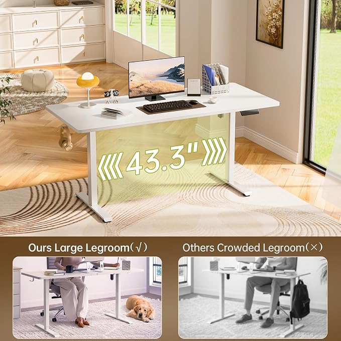 Veken 63×27.6 Inch Large Electric Standing Desk, Gaming Table, White | Height Adjustable Sit Stand Up Computer Tables for Home Office, Study , Writing, Suit students, employees and group work - Image 9