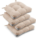 downluxe Indoor Chair Cushions for Dining Chairs, Tufted Overstuffed Textured Foam Kitchen Chair Pads with Ties and Non-Slip Backing, 15.5" x 15.5" x 4", Oatmeal Beige, 4 Pack by Downluxe