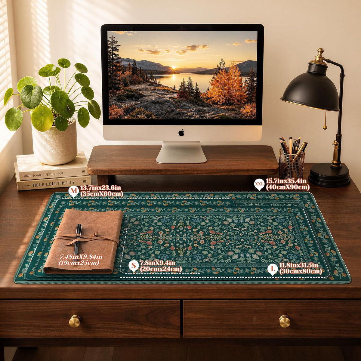 iCasso Aesthetic Flower Mouse Pad,23.6x13.7in,Deep Green - Image 2