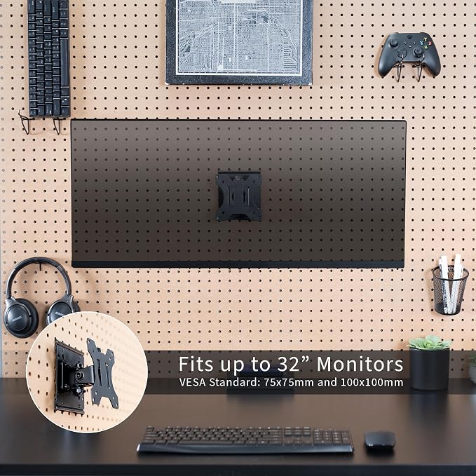 VIVO Articulating Single Monitor Pegboard Mount, Fits Screens up to 32 inches and Peg Boards up to 0.25 inches Thick with 1 inch Hole Spacing, Black, Mount-PB1 - Image 6