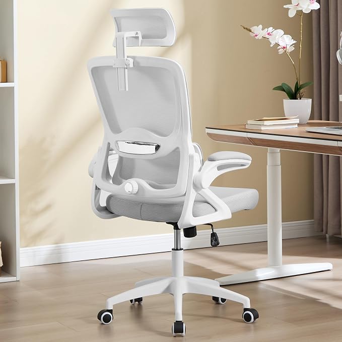 Ergonomic Office Chair,Mesh Office Chair with Lumbar Support,High Back Desk Chair with Flip-up Arms,400 lbs Big and Tall Computer Chair with Headrest,Comfy Desk Chairs (Light Grey) - Image 8