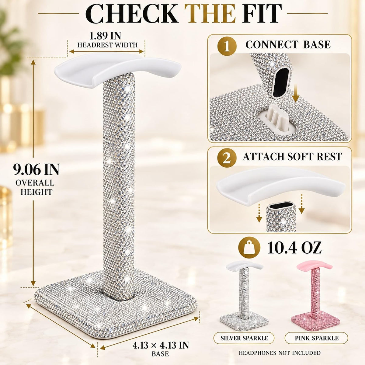 Headphone Stand for Desk, Silver Rhinestone Crystal Headset Holder - Image 2