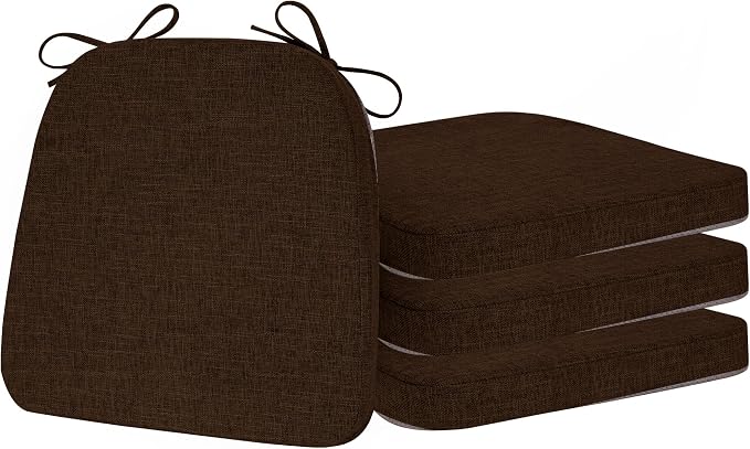 ELFJOY Non-Slip Chair Cushions for Dining Chairs Coffee 16.7"x16" | 4 Pack, with Ties and Washable Cover, U Shape, Breathable Fabric, for Kitchen Dining Office Folding Chairs，Comfortable by ELFJOY