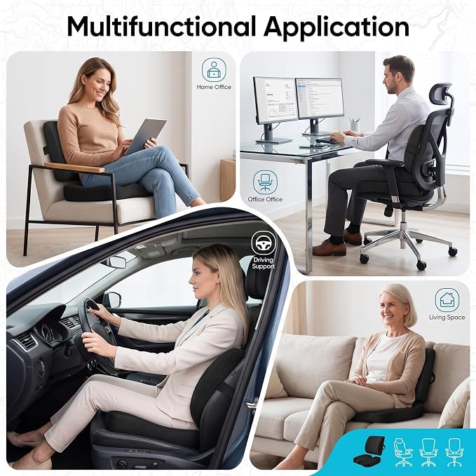 Ergonomic Seat Cushion & Lumbar Support Pillow Set for Office Chair | Memory Foam Car Seat Cushions, Chair Cushions relieves tailbone pain & lower back pressure for gaming chairs, Wheelchair - Image 7