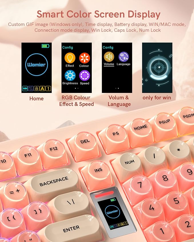 Keymatic Foundation Mechanical Keyboard,98% Pink Creamy Keyboard Gaming Keyboard,3 Mode with Multimedia Screen,RGB Backlit,Jelly MOA Profile keycaps for Win/Mac,Pink - Image 5