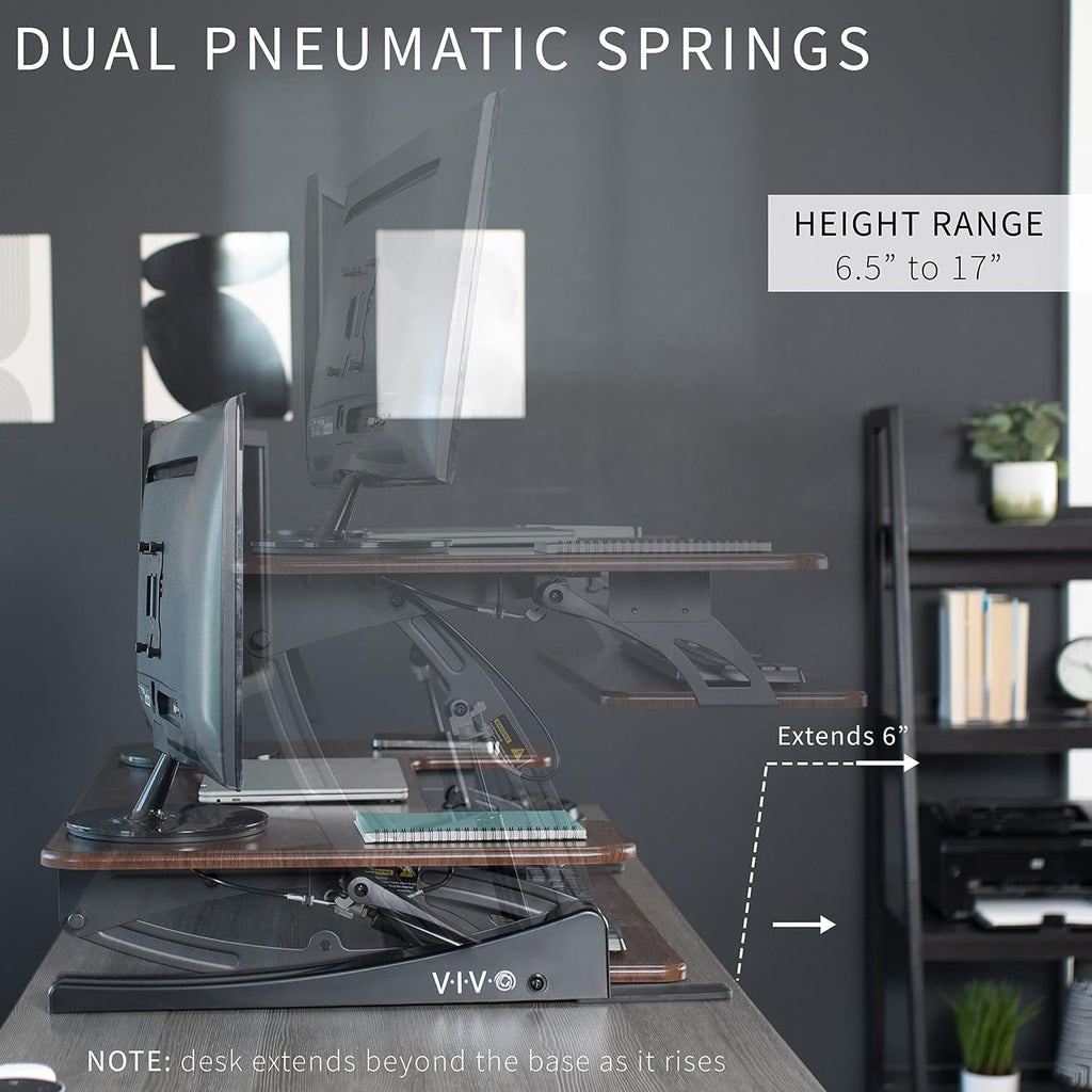 VIVO Dual Tier Standing Desk Converter, 36" Dark Walnut Top - Image 5