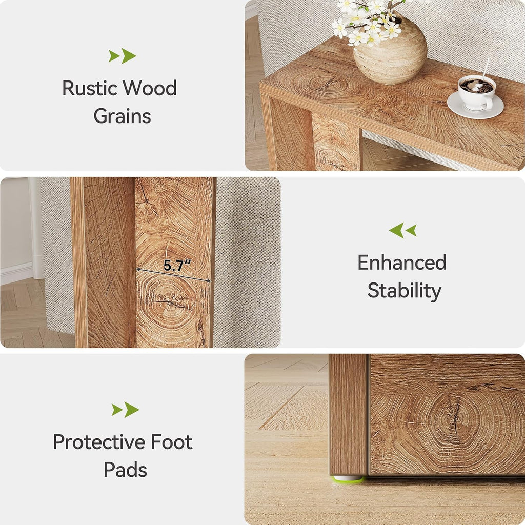 LITTLE TREE C-Shaped Side Table, Narrow 2-Tier End Table for Living Room, Couch, Bedroom, Bedside, Nightstand, Brown - Image 7