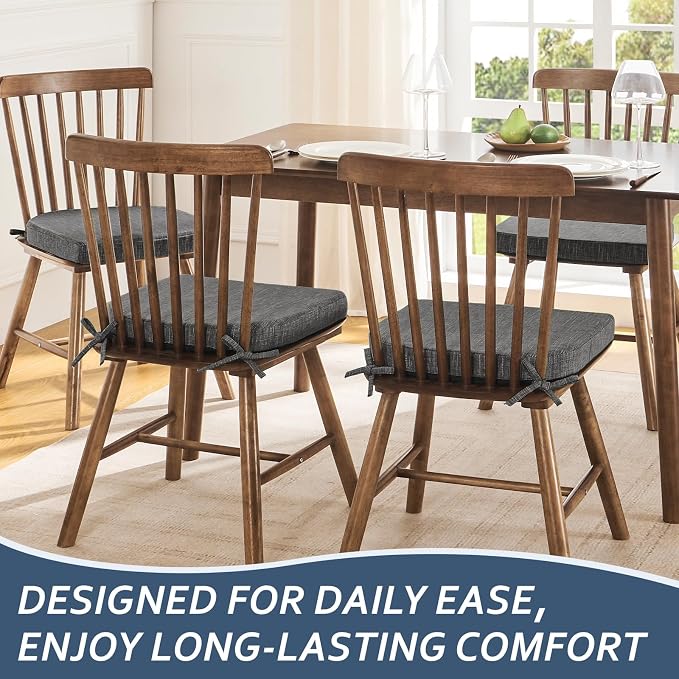 Basic Beyond Chair Cushions for Dining Chairs 4 Pack, Kitchen Chair Cushions with Ties and Non Slip Backing, 16 x 16 inches Chair Pads for Dining Chairs (Dark Grey) - Image 7