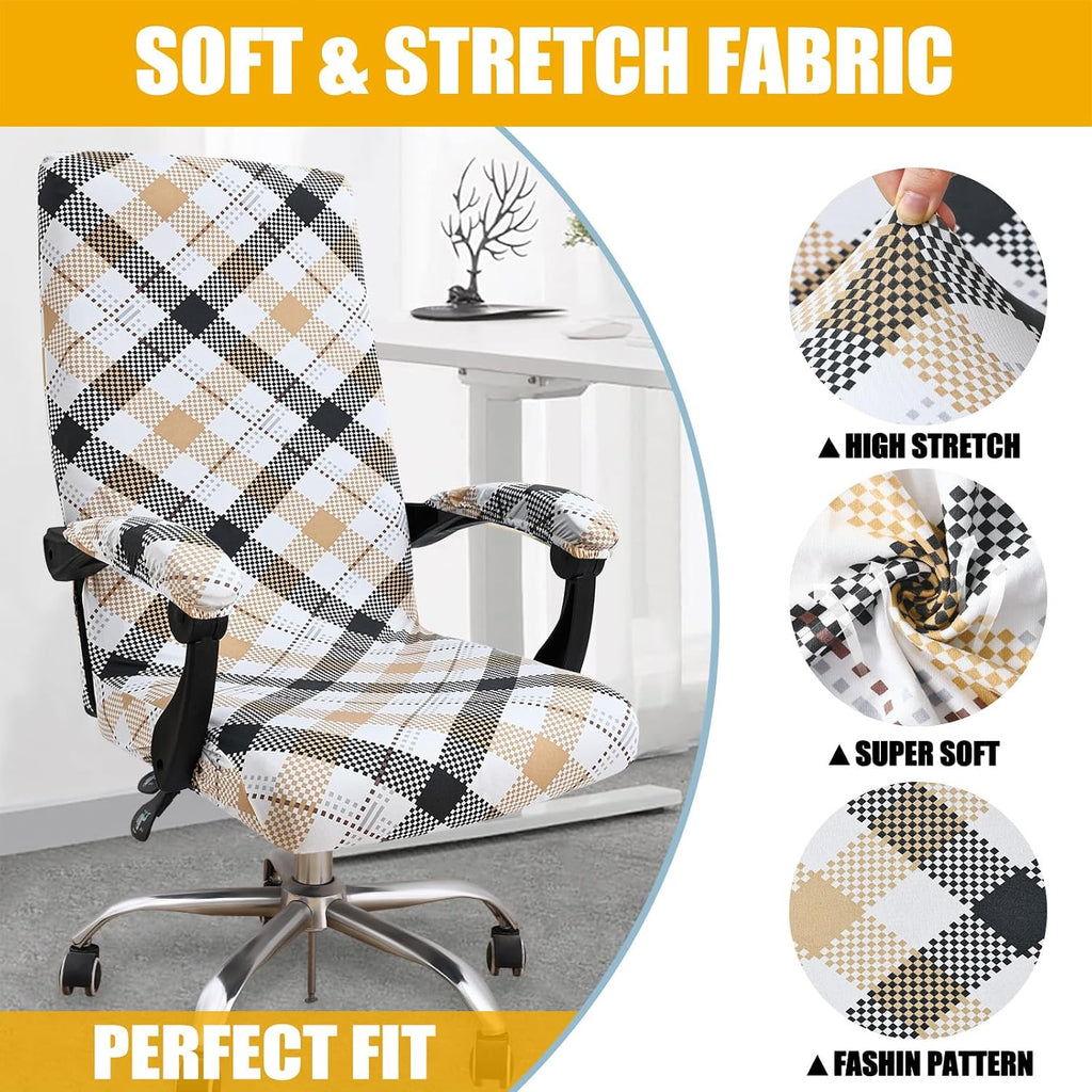 Smiry Office Computer Chair Cover with Armrest Covers, Khaki and Black - Image 3