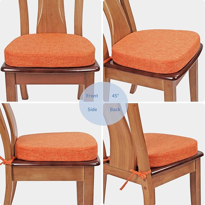 BUYUE Thickened 2.5" Dining Chair Cushions Set of 4, U-Shape High Density Foam Comfortable Chair Pads for Kitchen, Slip Resistant Indoor Seat Cushions (4 PCS, Orange) - Image 4