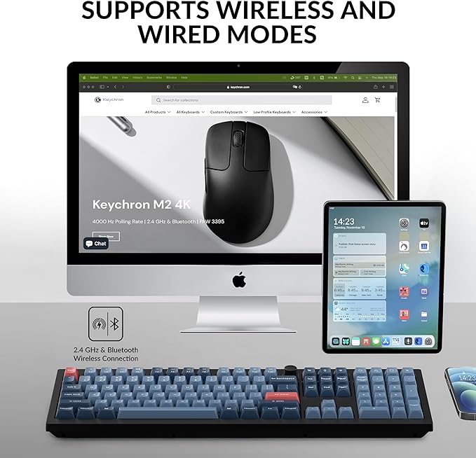 Keychron V6 Max Wireless QMK Mechanical Keyboard 2.4 GHz & Bluetooth | Full-Size Layout Custom with Hot-swappable Gateron Banana Switch RGB Backlight Compatible with Mac Windows Linux - Black - Image 3