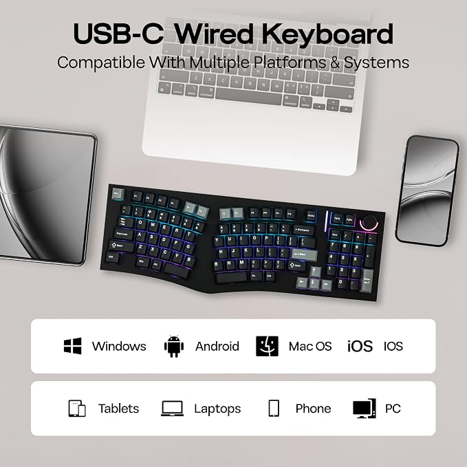 MechLands Feker Alice98 Ergonomic 98 Keys Custom Mechanical Keyboard | VIA Programmable, USB-C Wired Gaming Keyboard, Hot Swappable, 5 Layer Paddings, Control Knob, NKRO, RGB for Win/Mac (Black) - Image 7