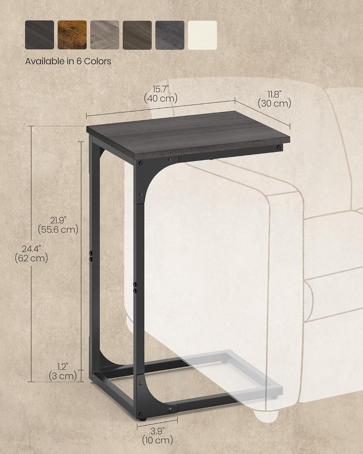 VASAGLE C-Shaped End Table, Small Sofa Side Table with Metal Frame - Image 3