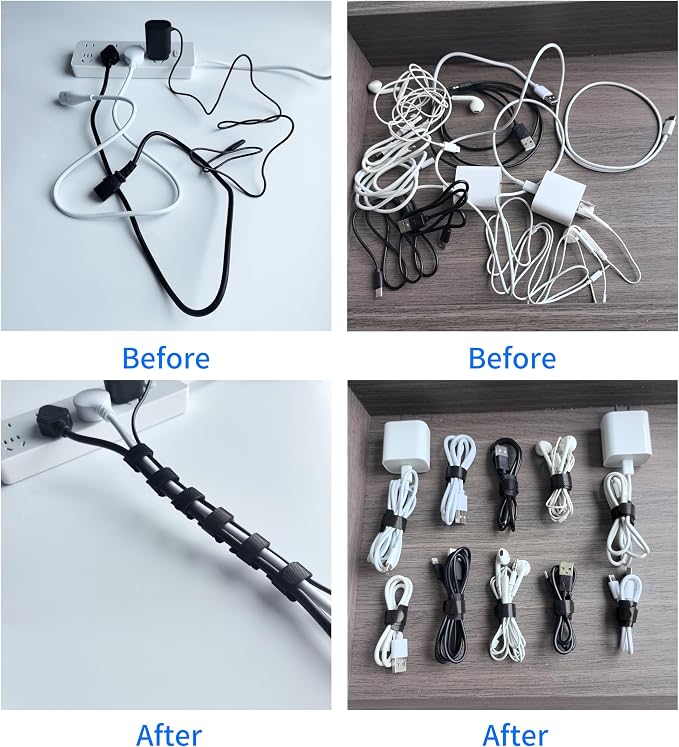 8 Inches 100PCS Black Reusable Cable Ties,Multi-purpose Adjustable Cord Straps,Cable Organizer,Cord Wrap and Hook Loop Cords Management,Adjustable Cord Ties - Image 3