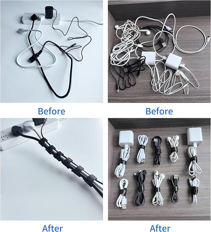 6 Inches 100 PCS Black Reusable Cable Ties,Multi-purpose Adjustable Cord Straps,Cable Organizer,Cord Wrap and Hook Loop Cords Management,Adjustable Cord Ties - Image 3