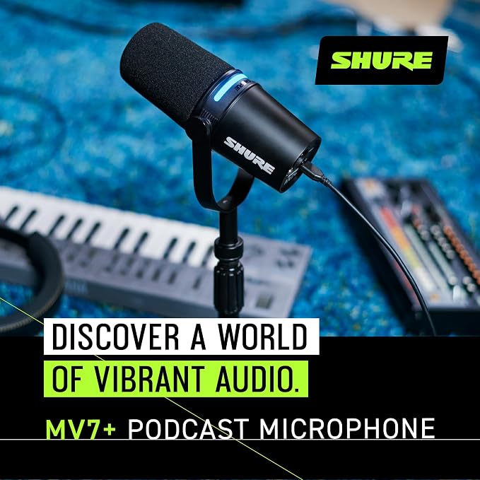 Shure MV7+ USB-C & XLR Podcast Dynamic Mic with Stand - Black | OBS-certified USB-C and XLR dynamic mic with stand, LED touch panel, auto level and pop filter for podcasting - Image 6