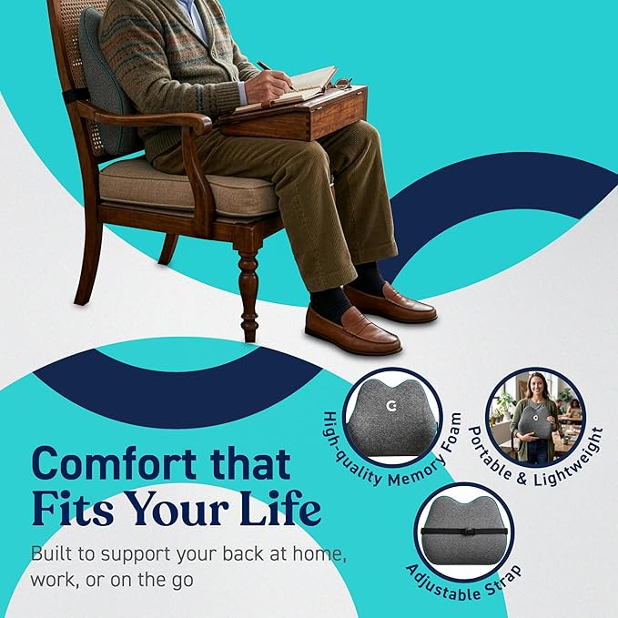 Cubii Cushii V2 Back Support Cushion for Back and Lower Back Pain Relief Universal Fit for Desk, Office, Kitchen Chairs, Couch Cushions with Advanced Lumbar Support - Image 2
