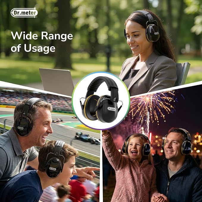 Dr.meter Hearing Protection Ear Muffs, 31dB Noise Reduction Safety Earmuffs with Adjustable Headband for Adults Kids Autism Sensory, Ear Muff for Yard Work, Mowing or Hunting Black 2PACK - Image 7