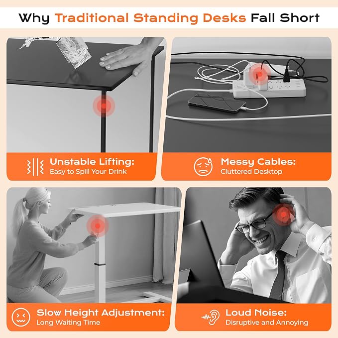 Huuger Dual Motor Electric Standing Desk Frame, Sit Stand up Desk Leg for 47.2” to 86.6” Desktop, Computer Desk Leg with Cable Tray, 3 Memory Height Presets, 2 Hooks, White Frame Only - Image 9