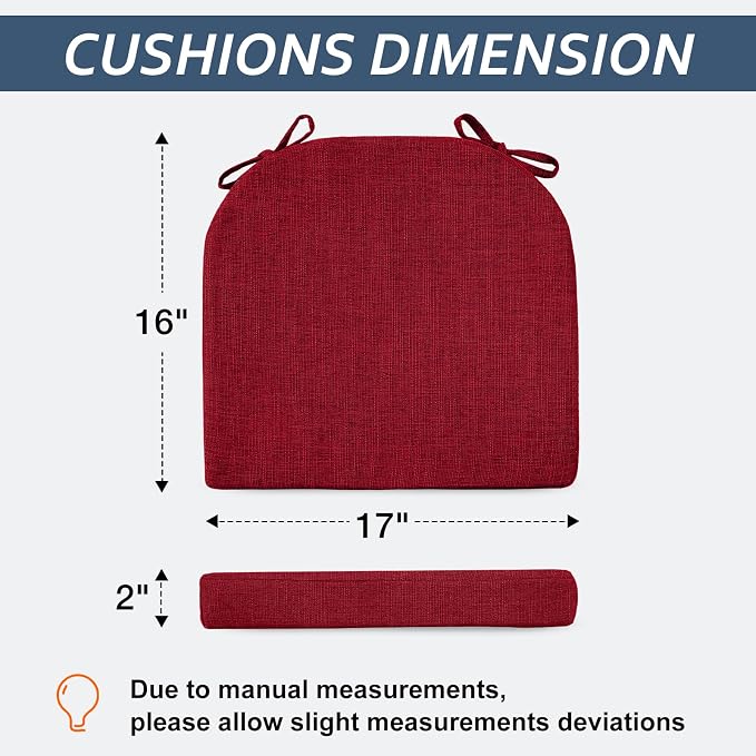 Basic Beyond Chair Cushions for Dining Chairs with Ties and Removable Cover, 2" Thick Seat Cushions for Kitchen Chairs, Set of 6, 17" x 16", Red - Image 2