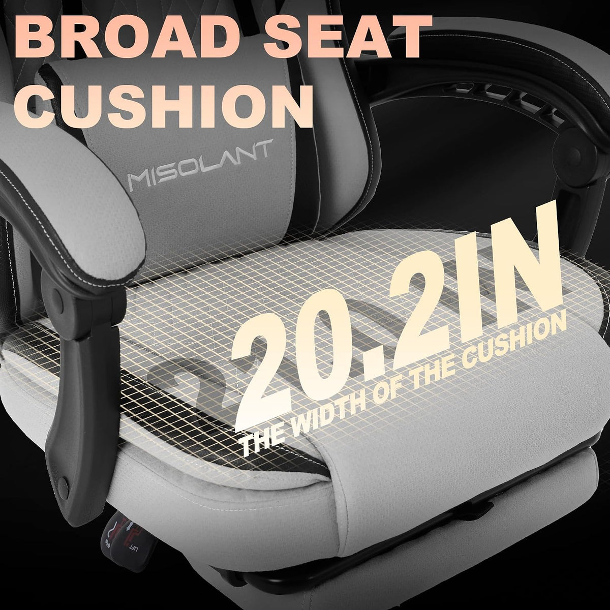 Misolant Gaming Chair, Fabric Gamer Chair with footrest for Adults, High Back Ergonomic Computer Game Chair with Adjustable Headrest and Massage Lumbar Support, 90-155° Recline Free, Gray - Image 5