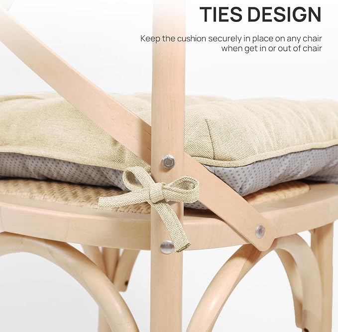 Love's cabin Memory Foam Chair Cushions Set of 4, 19 Inch, Beige | 19"x19"x3.5", Indoor & Outdoor Chair Seat Pads with Non-slip Bottom and Ties, for Dining, Kitchen, Office and Patio Chair - Image 5