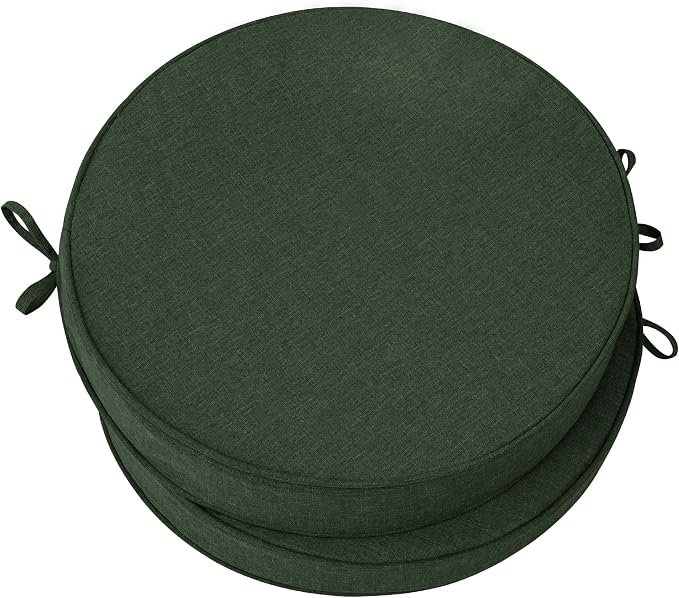 Outdoor Round Chair Cushions 18 Inch, Set of 2, Olive Green | Fade-Resistant, Water-Resistant, Bistro Chair Seat Pads for Porch Garden Balcony Patio Furniture Stools, Non-Slip Bottom by Unknown