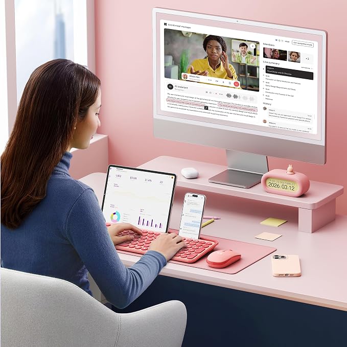 seenda CTU-301 Bluetooth Keyboard and Mouse Combo for iPad,Coral Pink | Bluetooth+2.4G combo with tablet holder, full-size keys and quiet clicks for iPad, iPhone, Mac, Windows and Android. - Image 9