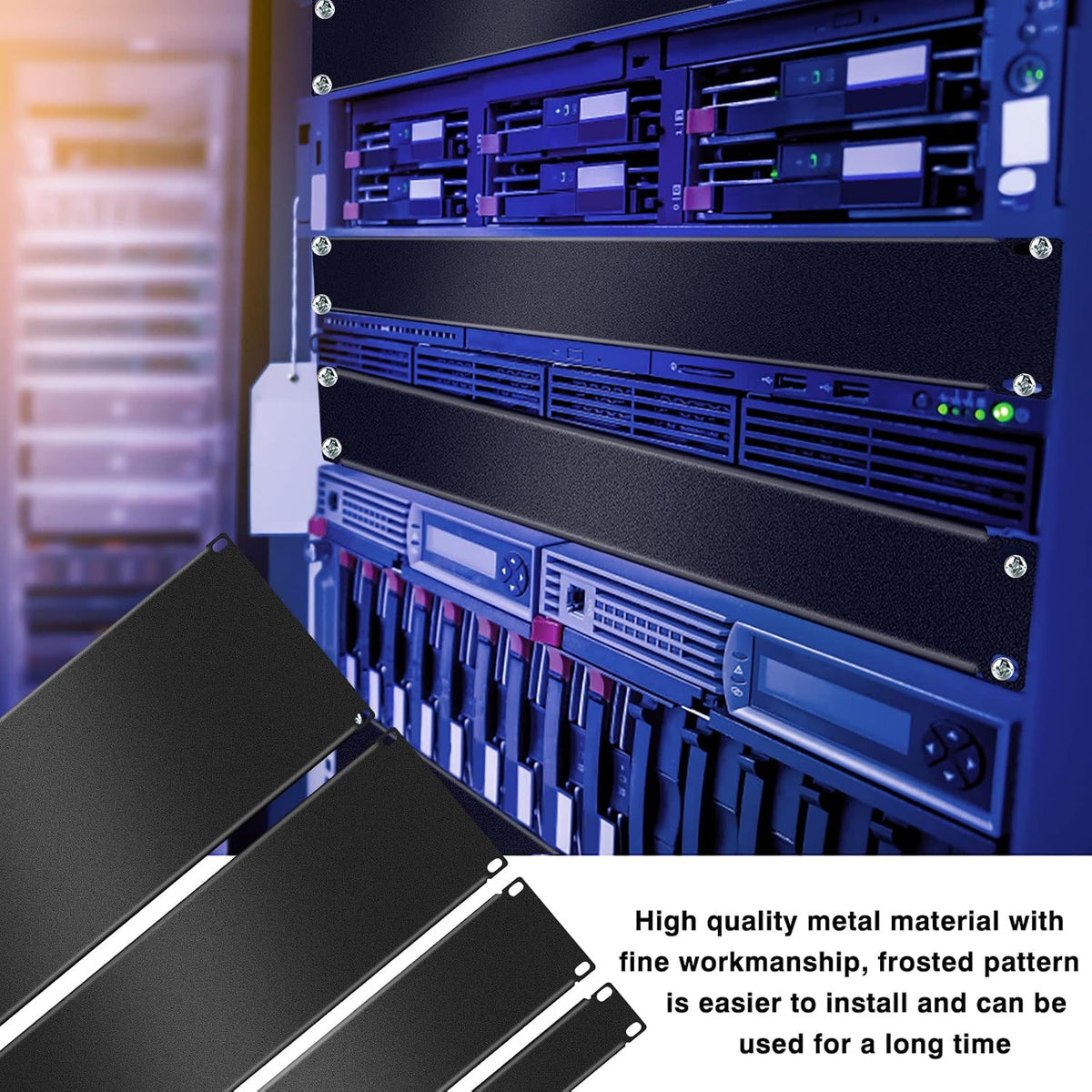 4 Pack 1U/2U/3U/4U Blank Panel 1U Blanking Panel Metal Disassembled Blank Panel Rack Mount Filler Panel for Server Rack Enclosure or Network Cabinet, Black, 4 Size - Image 6